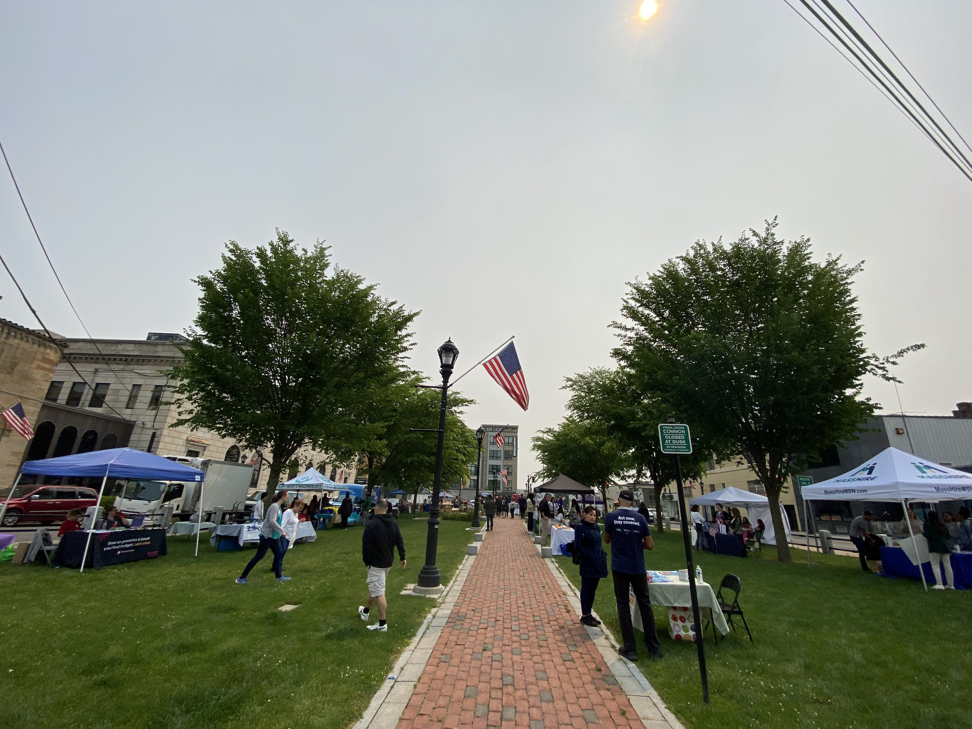 A wide shot of the Downtown Framingham Common during the fair