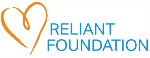 Reliant Foundation logo: blue text with an orange heart